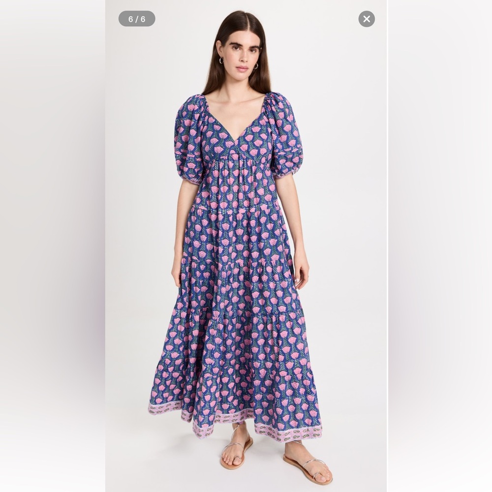 SAYLOR Annaliese Maxi Block Print Dress - XS - Open Back, Puff Sleeve
